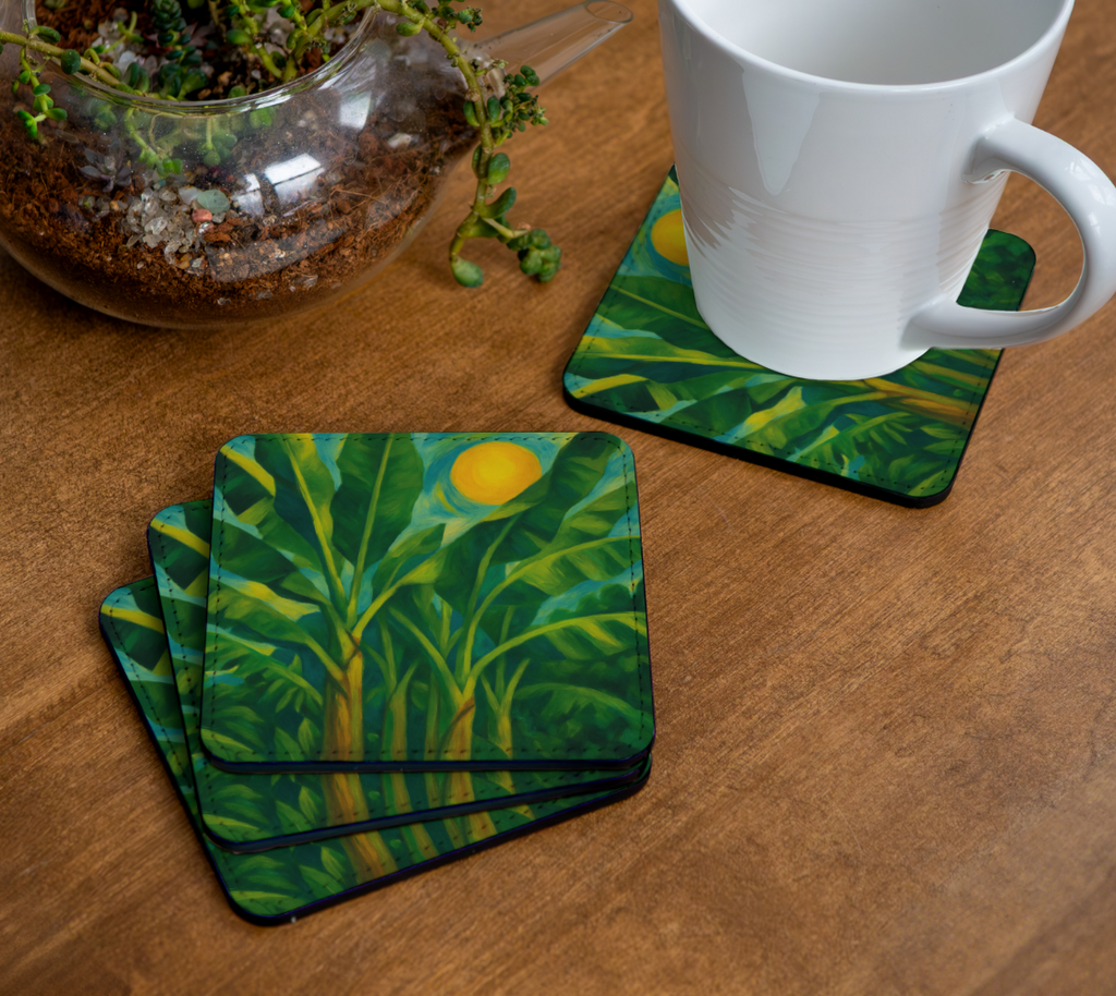 ABSTRACT SUNLIT BANANA TREES COASTER