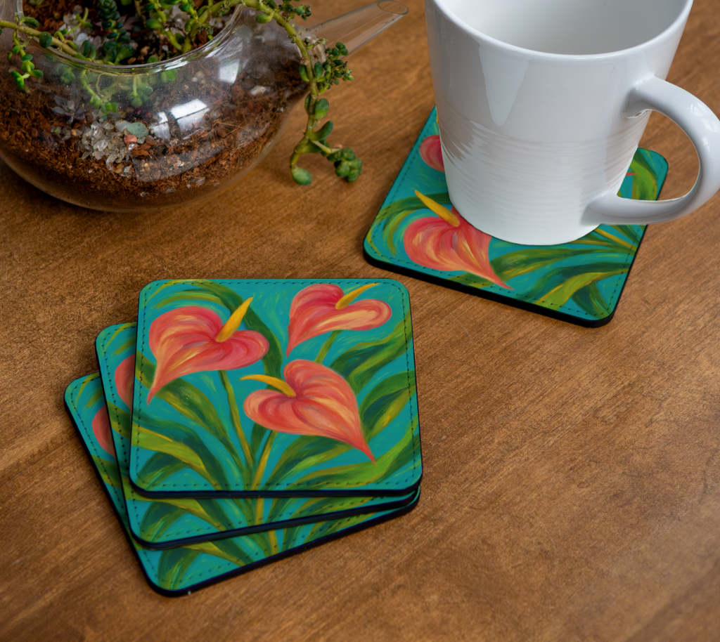 ABSTRACT PINK ANTHURIUM COASTER