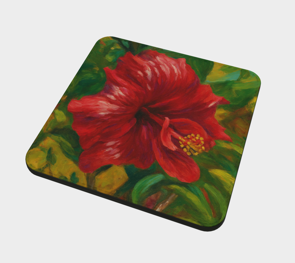ABSTRACT RED HIBISCUS COASTERS