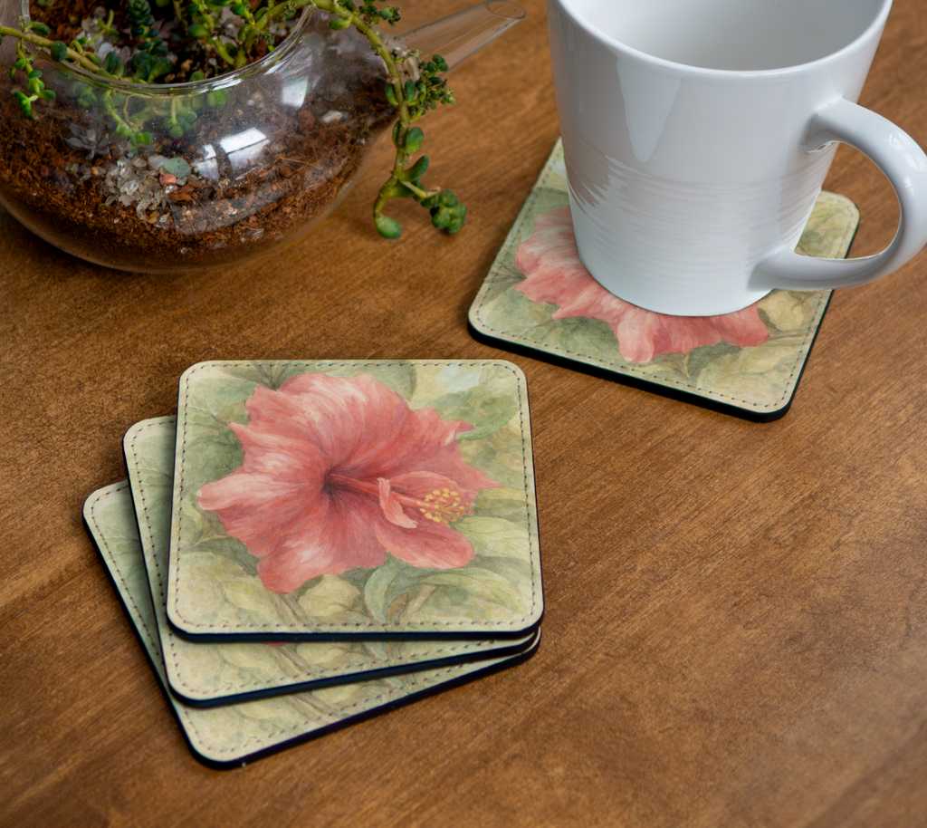 ABSTRACT PINK HIBISCUS COASTER