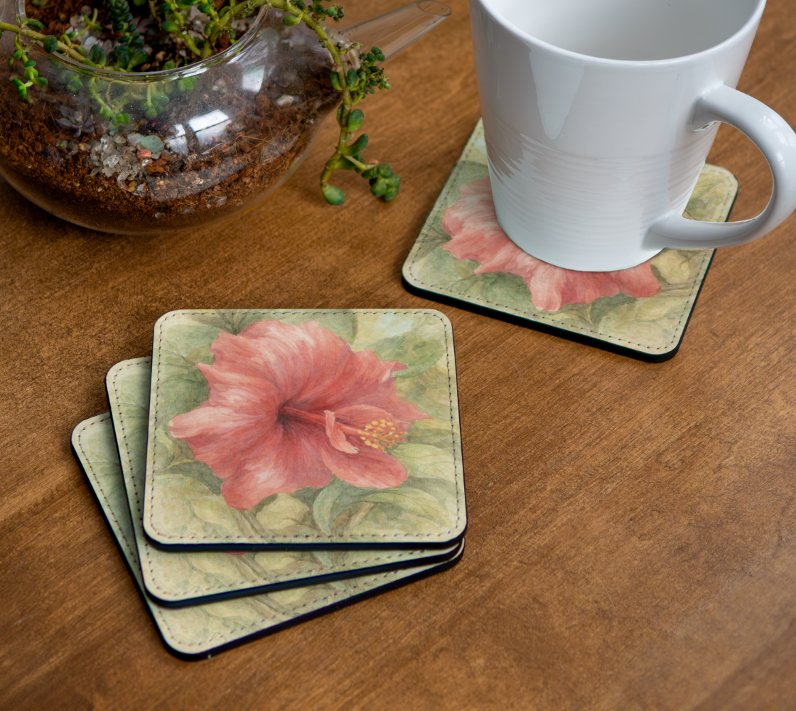 ABSTRACT PINK HIBISCUS COASTER