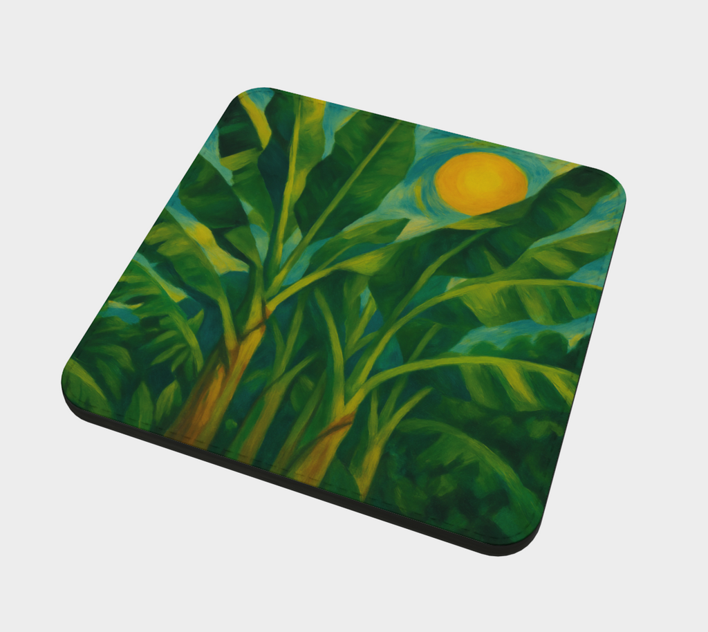 ABSTRACT SUNLIT BANANA TREES COASTER