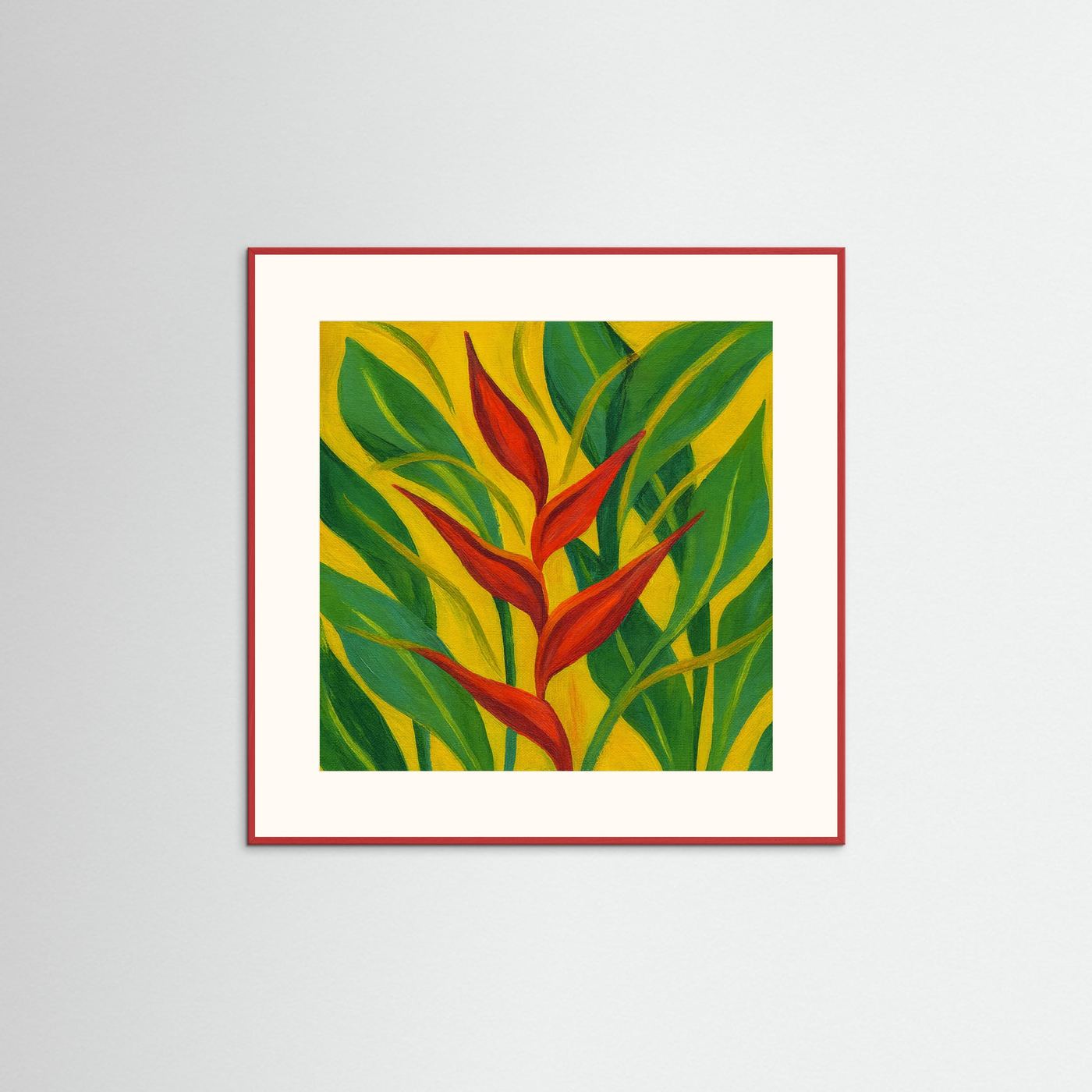 Abstract Red Heliconia (50 cm x 50 cm) Framed Art Print